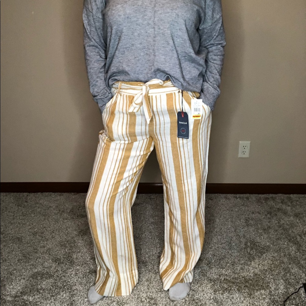 Gold and Cream Vertical Striped Pants w/ Belt